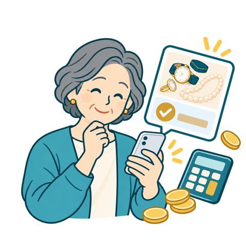 スマートフォンで査定額を確認するイラスト