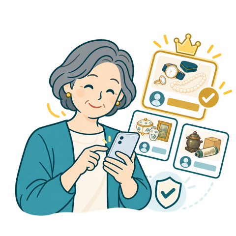 複数の査定結果から売却先を選ぶイラスト