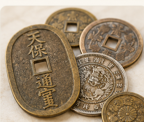 穴の開いた古い硬貨（寛永通宝）