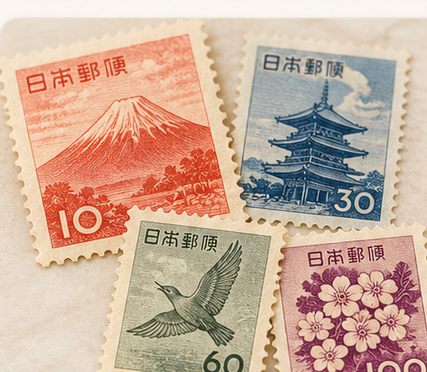 並べられた昔の切手